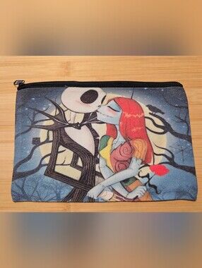☠️🎄 NWOT Nightmare Before Christmas Jack Sally Canvas Makeup Bag Zipper Pouch